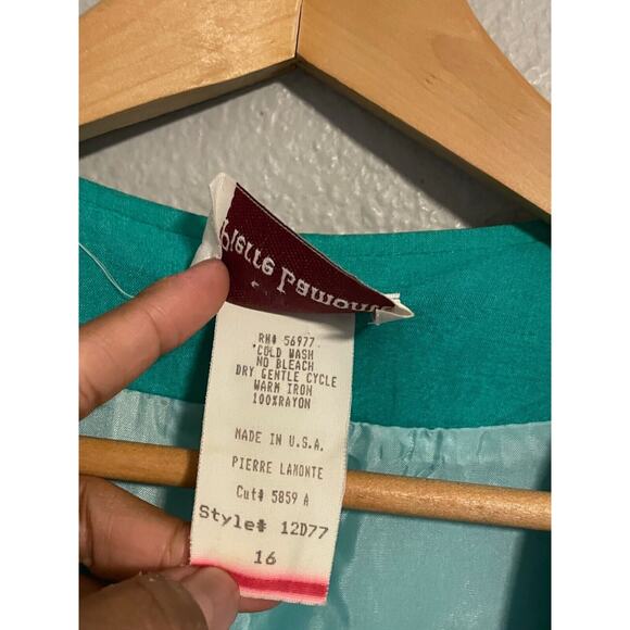 Vintage Pierre Lamonte Womens Jacket Size 16 Green Rayon Studded Open Waterfall - Picture 3 of 7